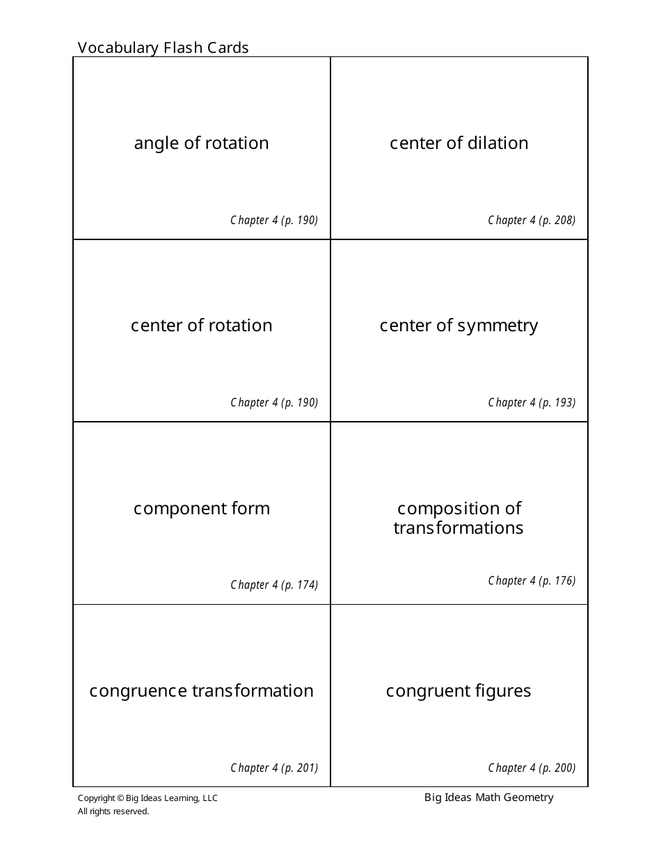 Geometry Vocabulary Flash Cards - Chapter 4, Page 1