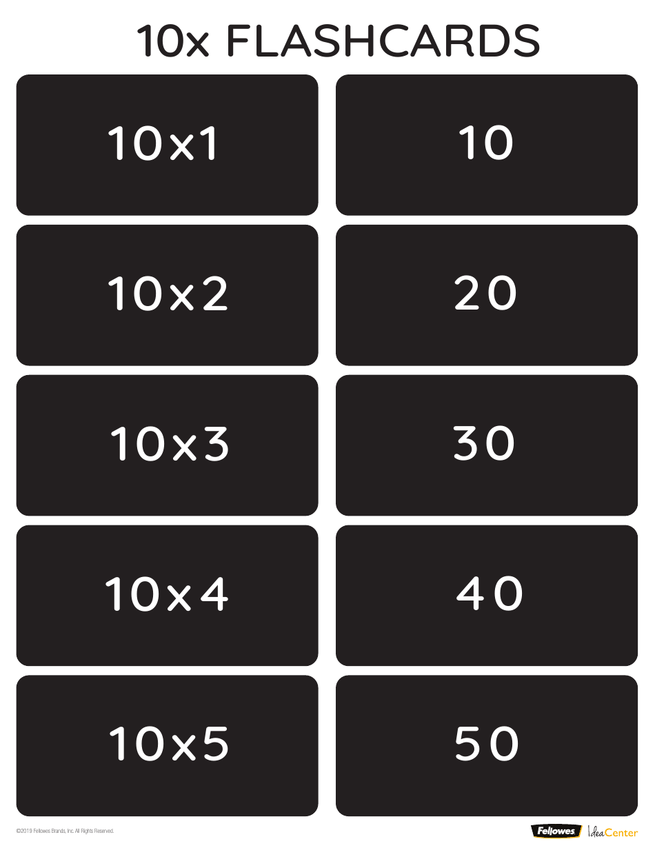 Math Multiplication Flashcards (1-10), Page 10