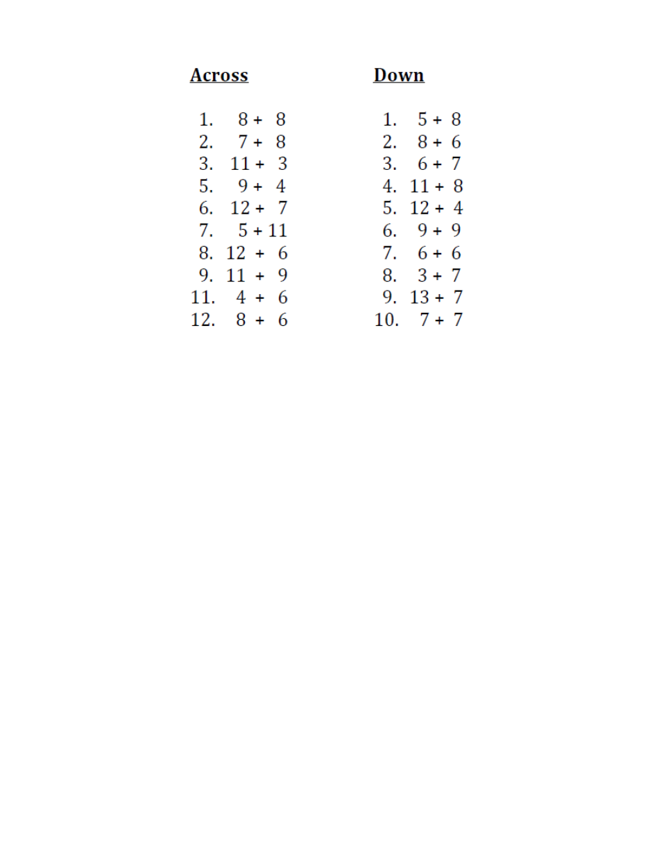 Math Crossword - Addition, Page 3