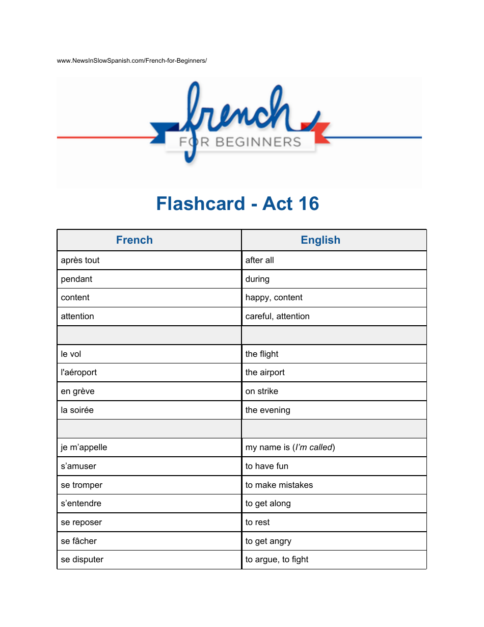 French Flashcard - Human Relationship, Page 1