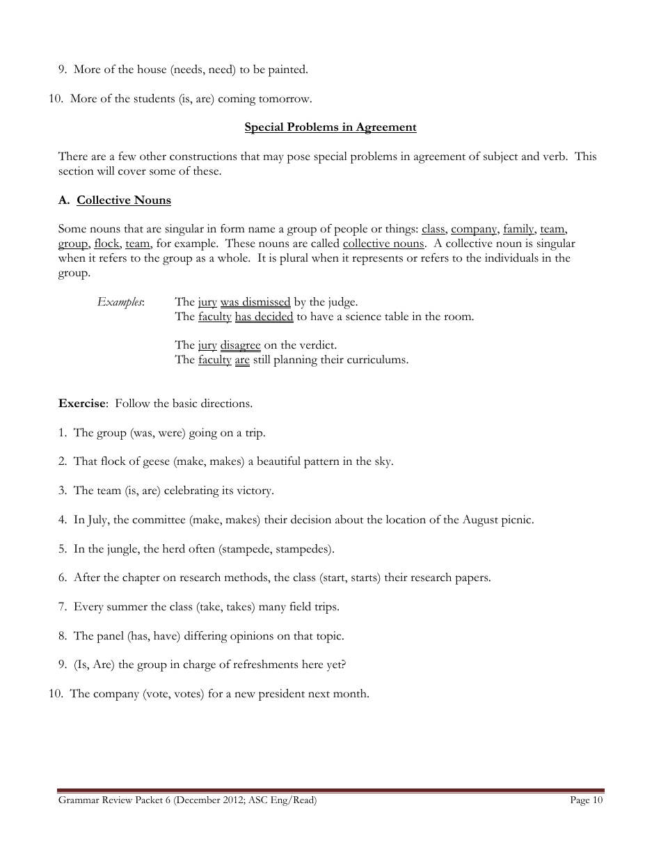 English Grammar Worksheet - Subject-Verb Agreement, Page 10
