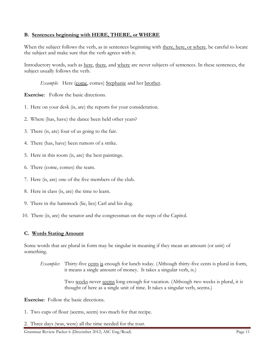 English Grammar Worksheet - Subject-Verb Agreement, Page 11