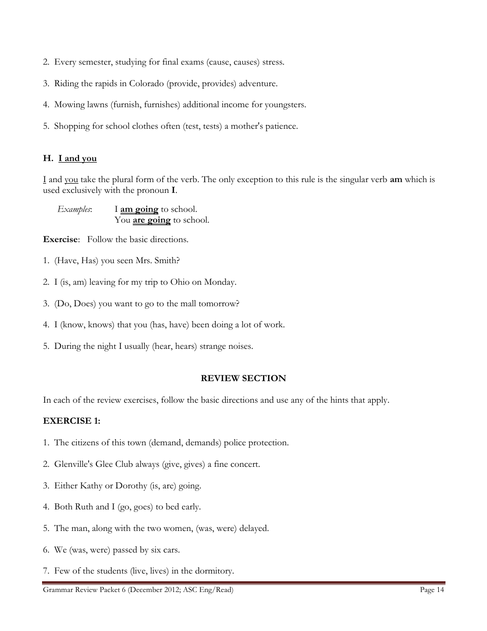 English Grammar Worksheet - Subject-Verb Agreement, Page 14