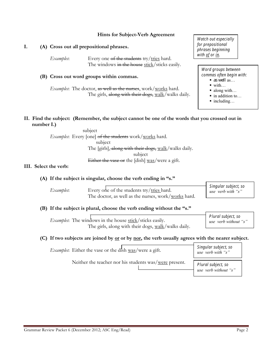 English Grammar Worksheet - Subject-Verb Agreement, Page 2