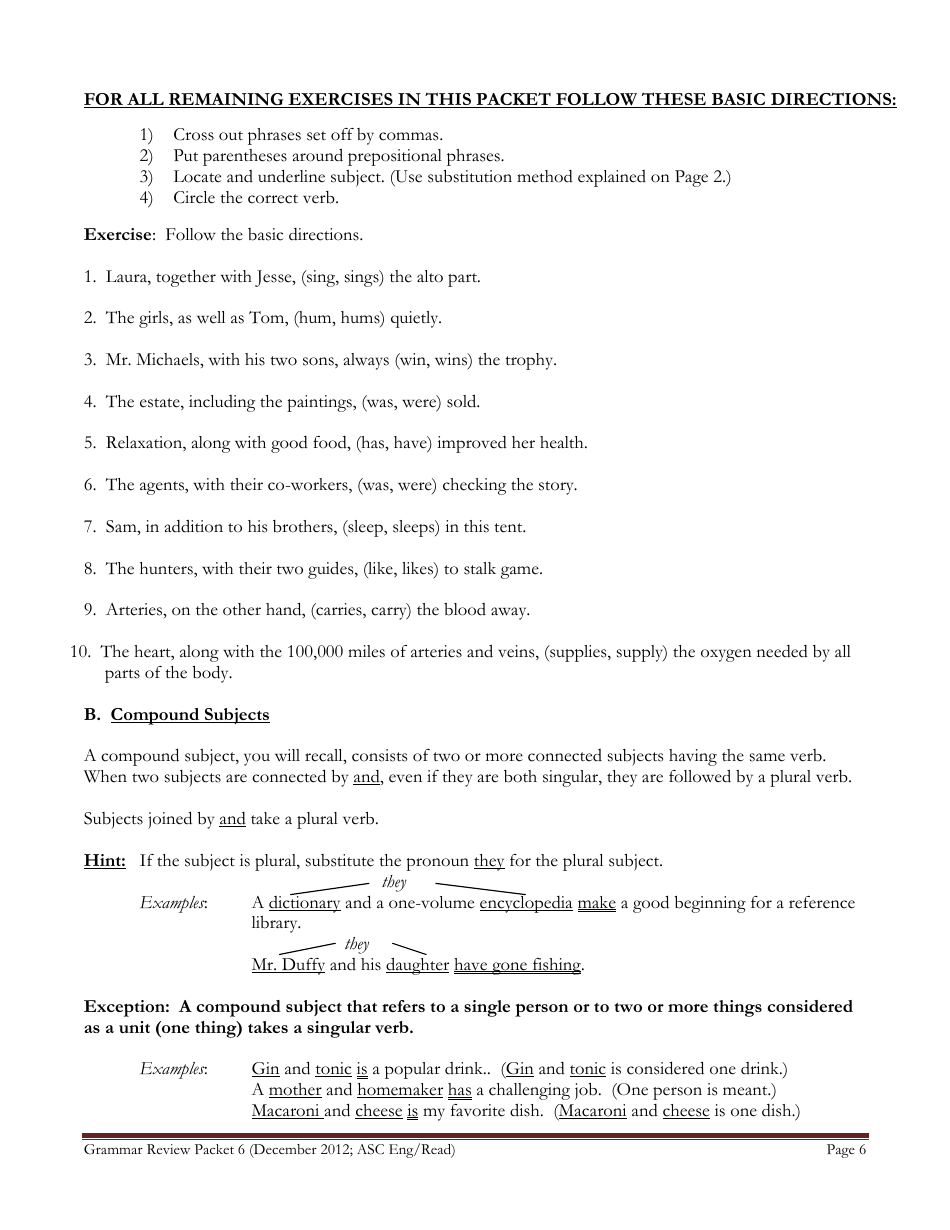 English Grammar Worksheet - Subject-Verb Agreement, Page 6