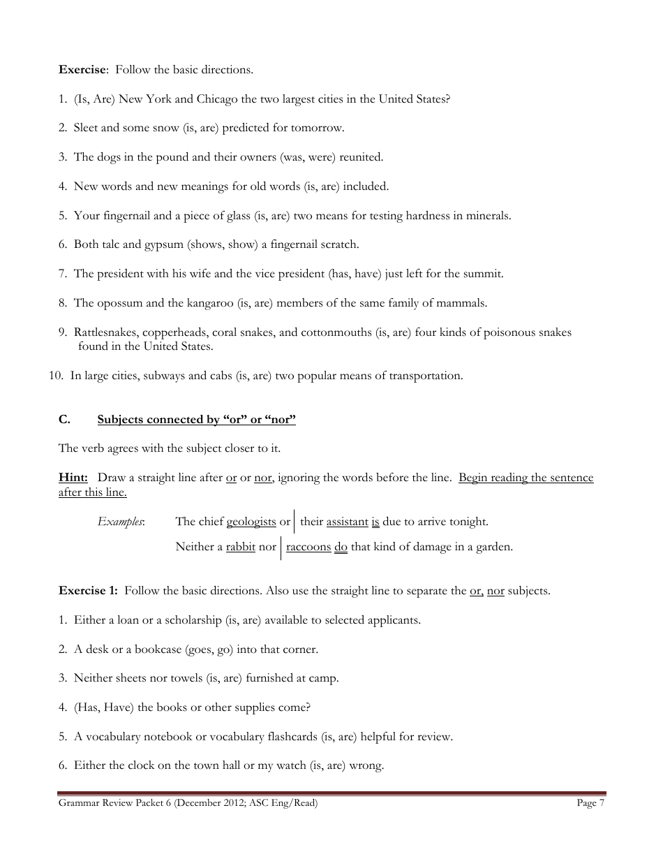 English Grammar Worksheet - Subject-Verb Agreement, Page 7