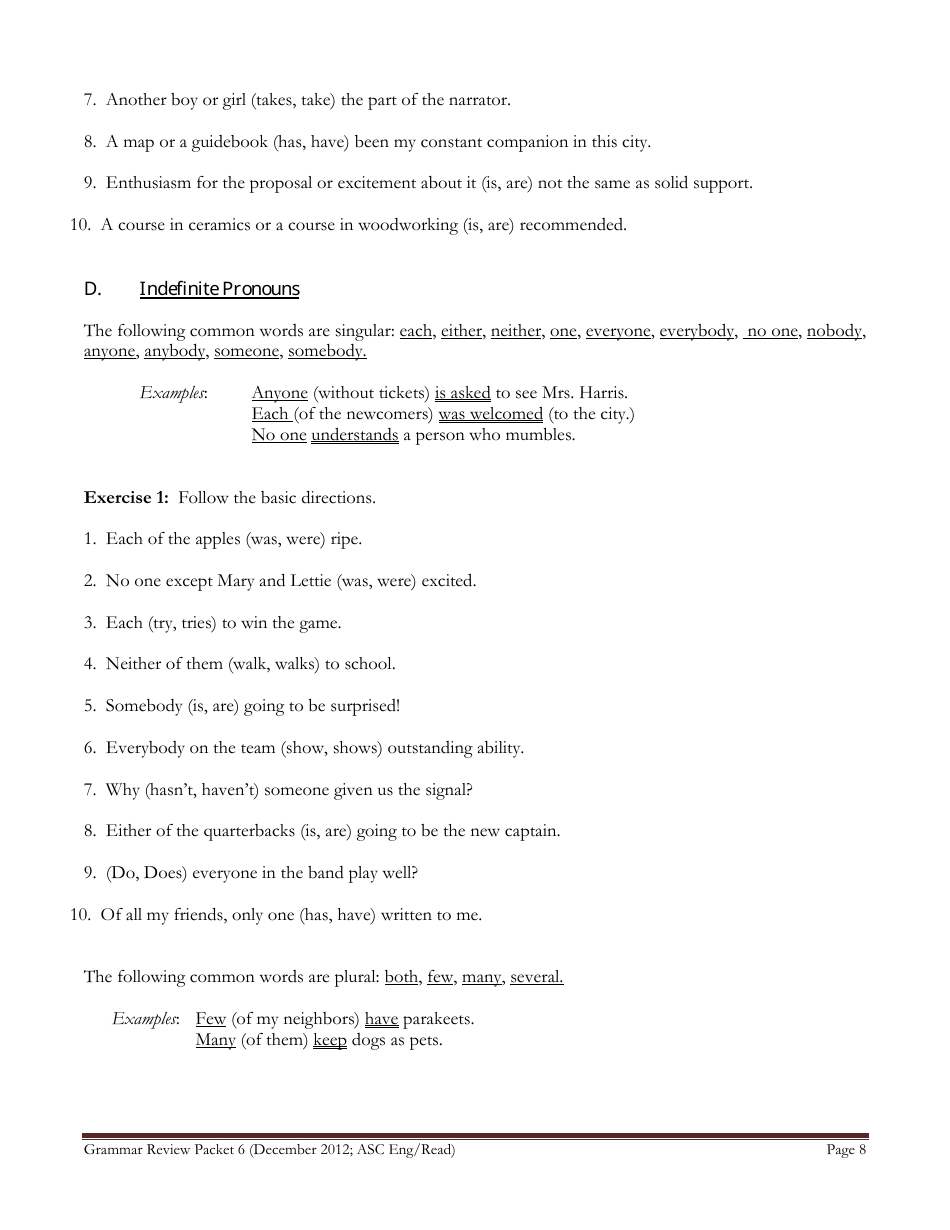 English Grammar Worksheet - Subject-Verb Agreement, Page 8