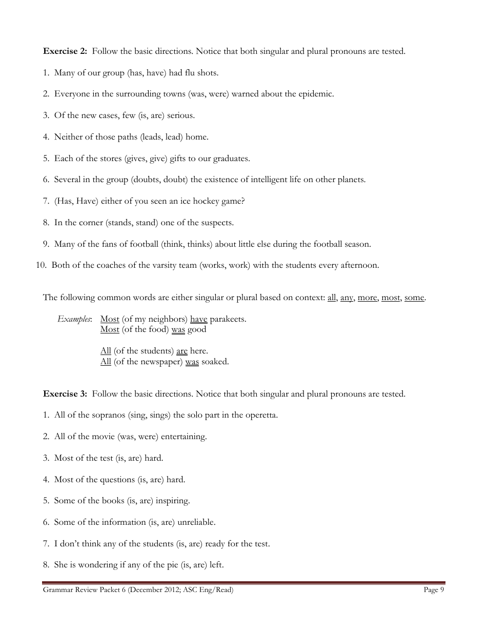 English Grammar Worksheet - Subject-Verb Agreement, Page 9