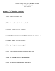 Biology Final Exam Review Questions, Page 2