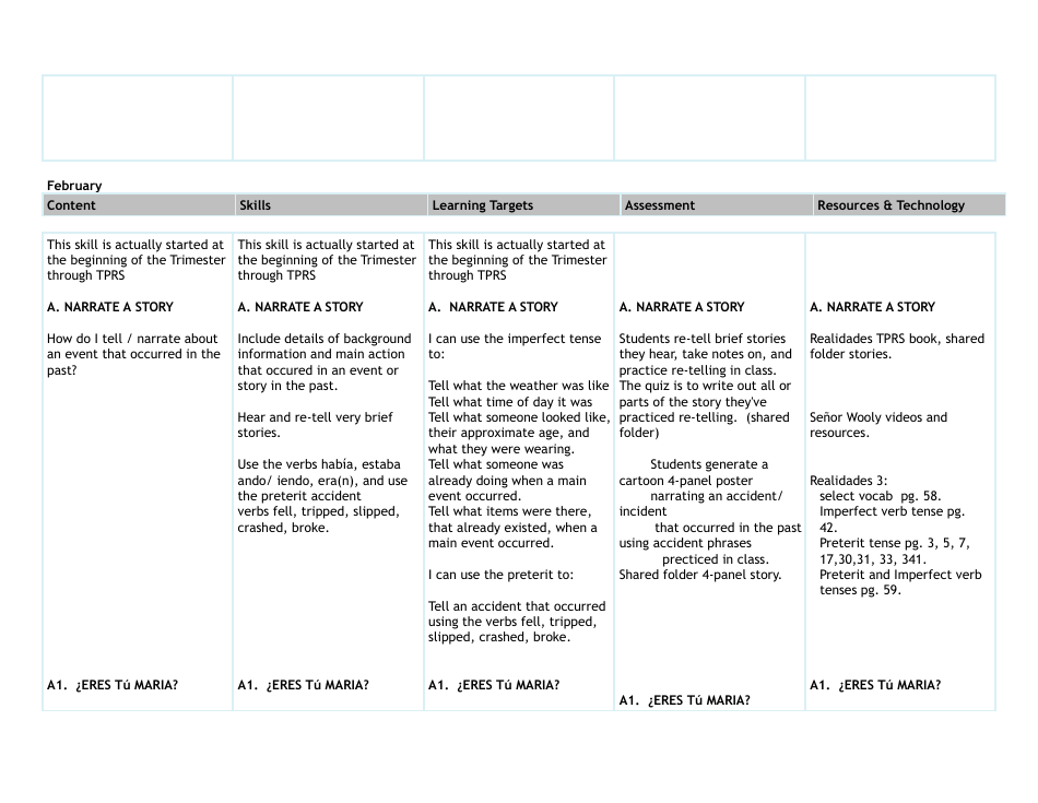 Spanish Curriculum Map, Page 11