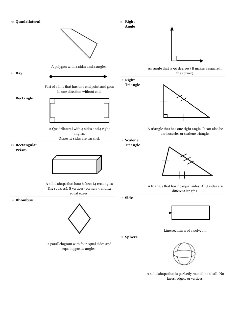 3rd Grade Geometry Vocabulary / Definitions Flashcards, Page 3