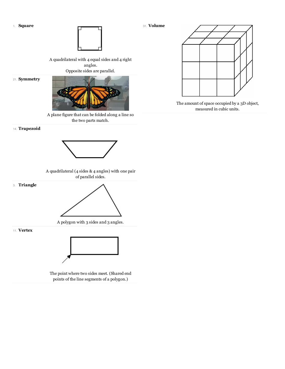 3rd Grade Geometry Vocabulary / Definitions Flashcards, Page 4