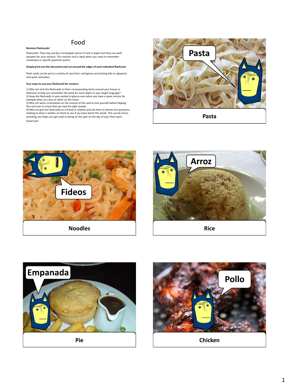 Spanish Revision Flashcards - Food, Page 1