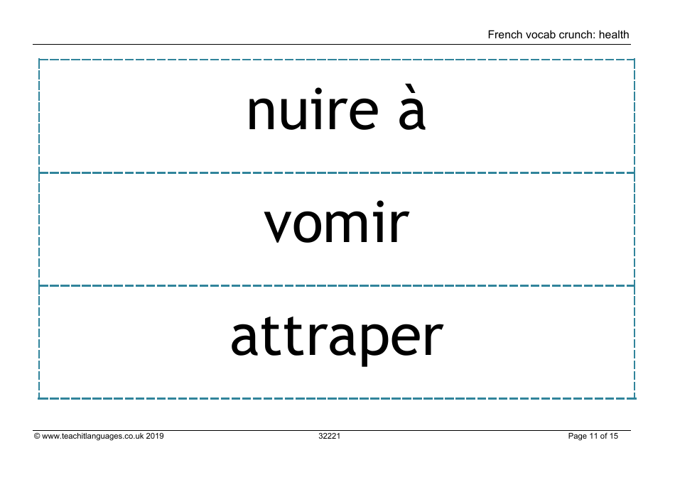 French Vocab Crunch Flashcards - Health (English / French), Page 11