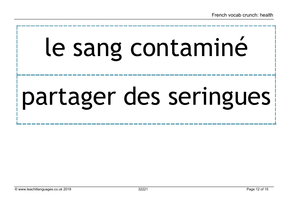 French Vocab Crunch Flashcards - Health (English / French), Page 12