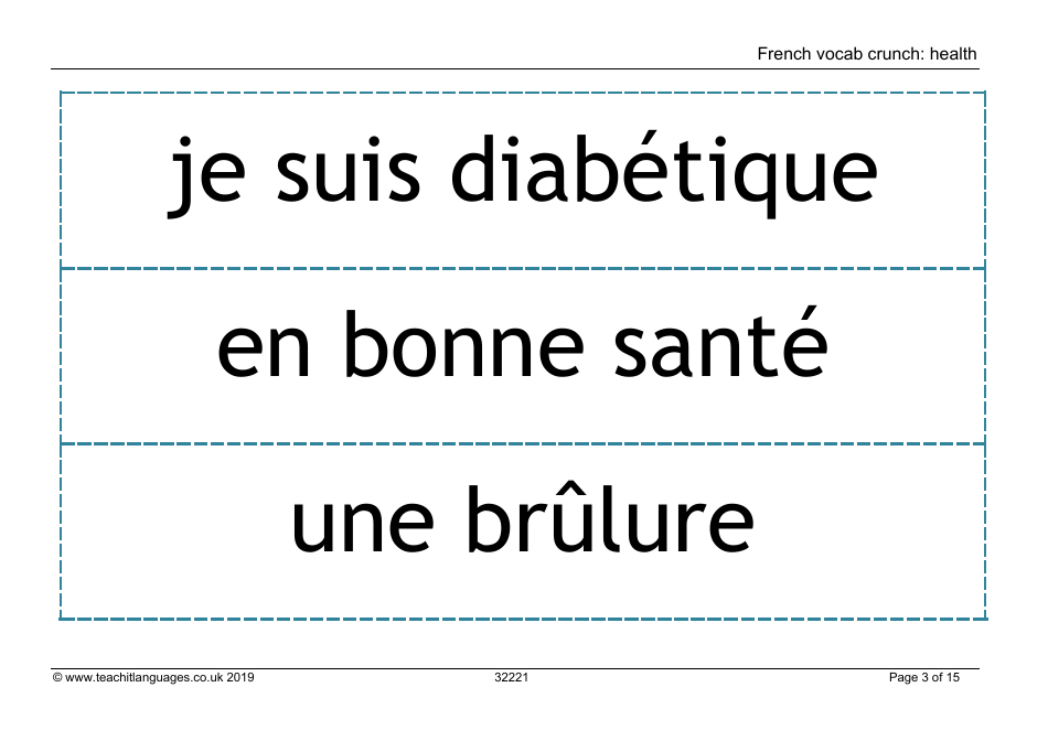 French Vocab Crunch Flashcards - Health (English / French), Page 3