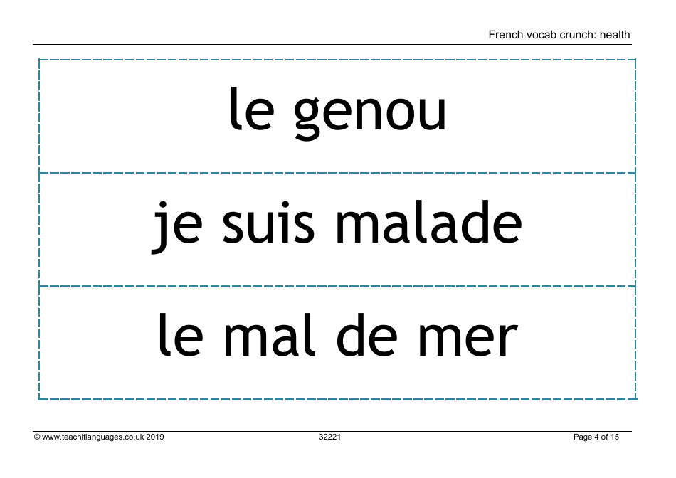 French Vocab Crunch Flashcards - Health (English / French), Page 4