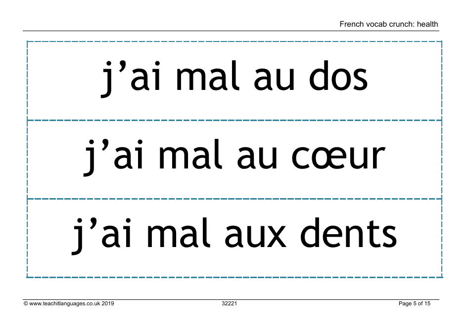 French Vocab Crunch Flashcards - Health (English / French), Page 5