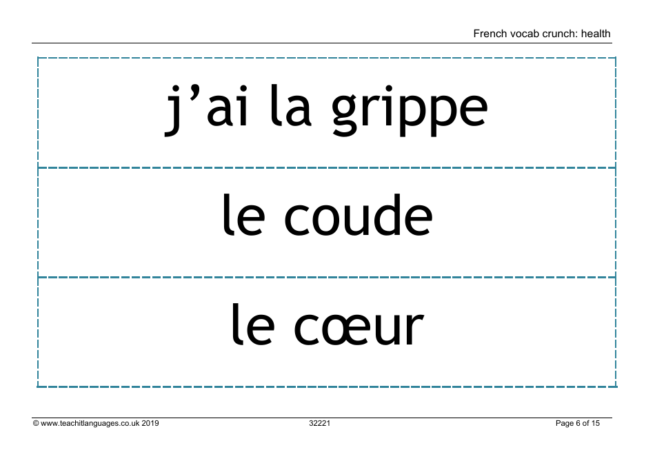 French Vocab Crunch Flashcards - Health (English / French), Page 6