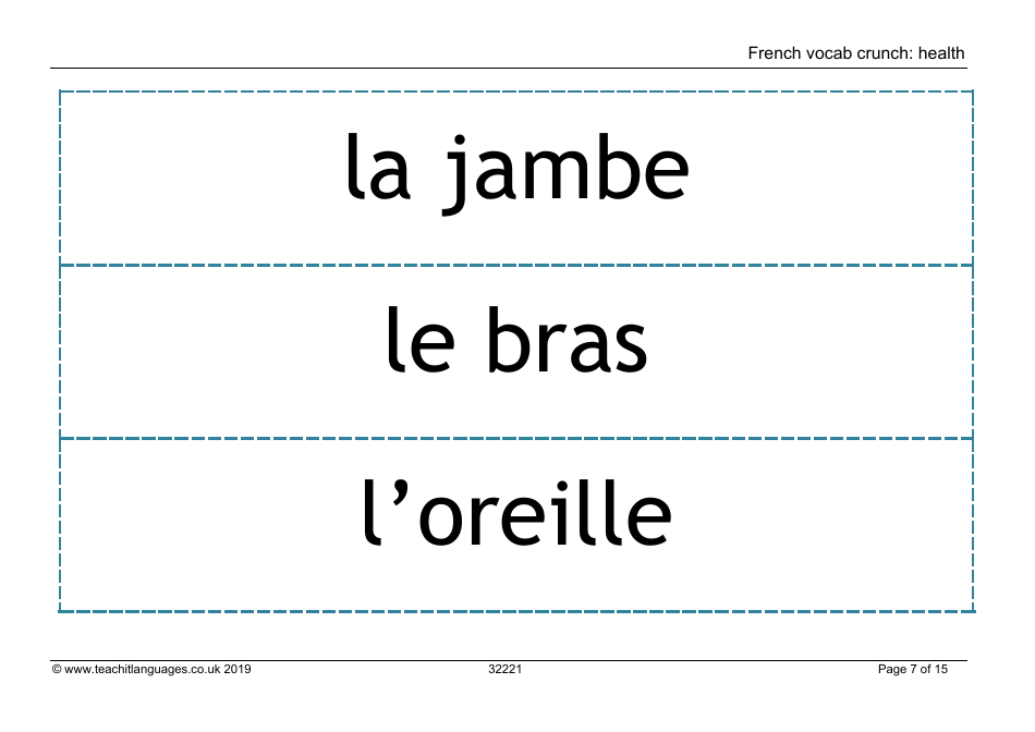 French Vocab Crunch Flashcards - Health (English / French), Page 7