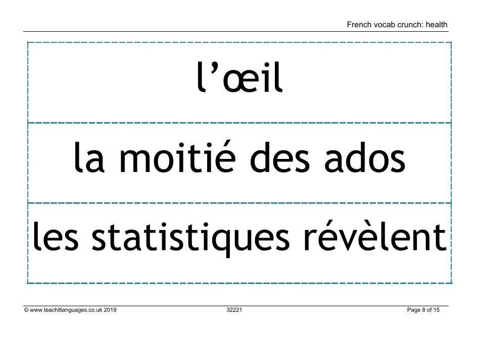 French Vocab Crunch Flashcards - Health (English / French), Page 8