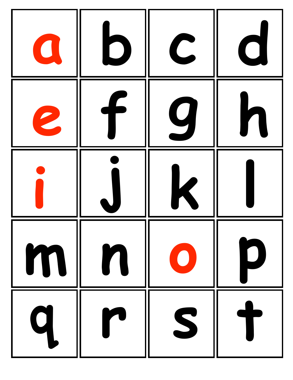 Lowercase Letter Flashcards - a to T, Page 1