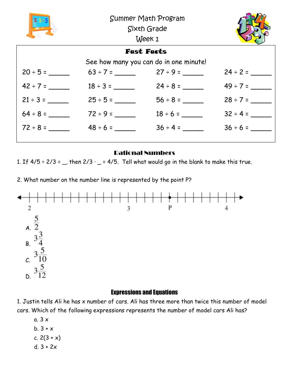 Sixth Grade Summer Math Program, Page 1