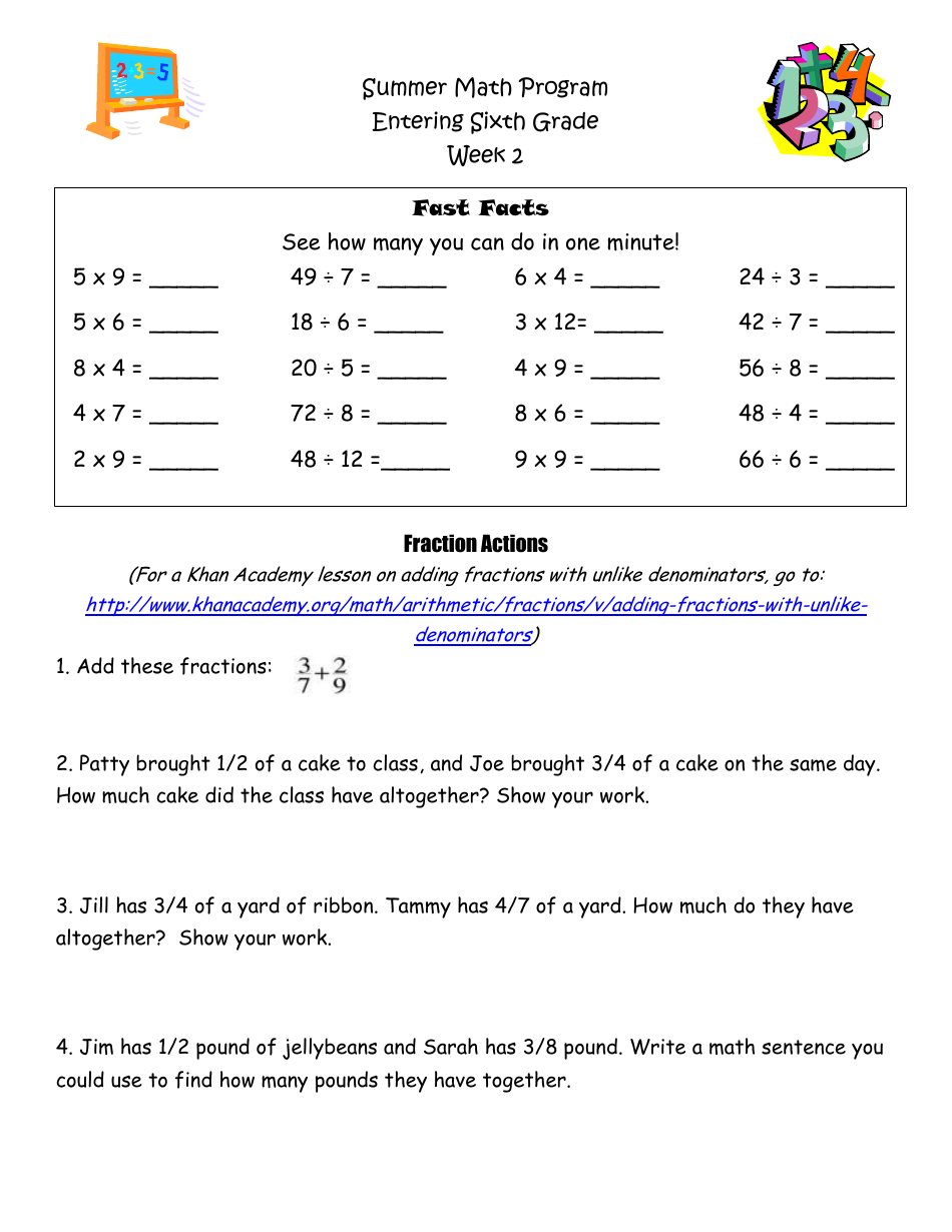 Sixth Grade Summer Math Program, Page 3