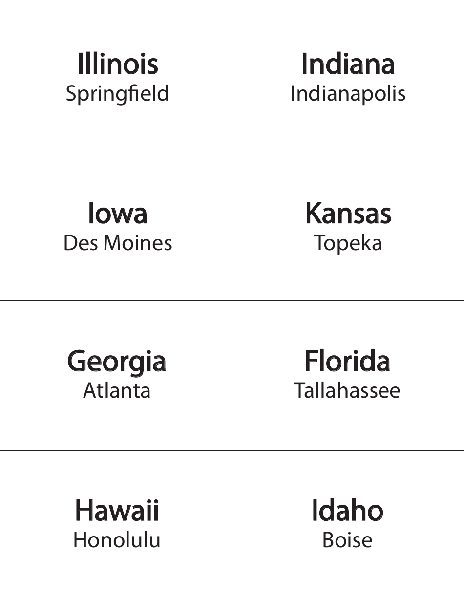 State Outline and Capitals Flashcards, Page 4
