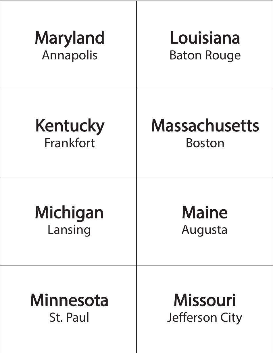 State Outline and Capitals Flashcards, Page 6