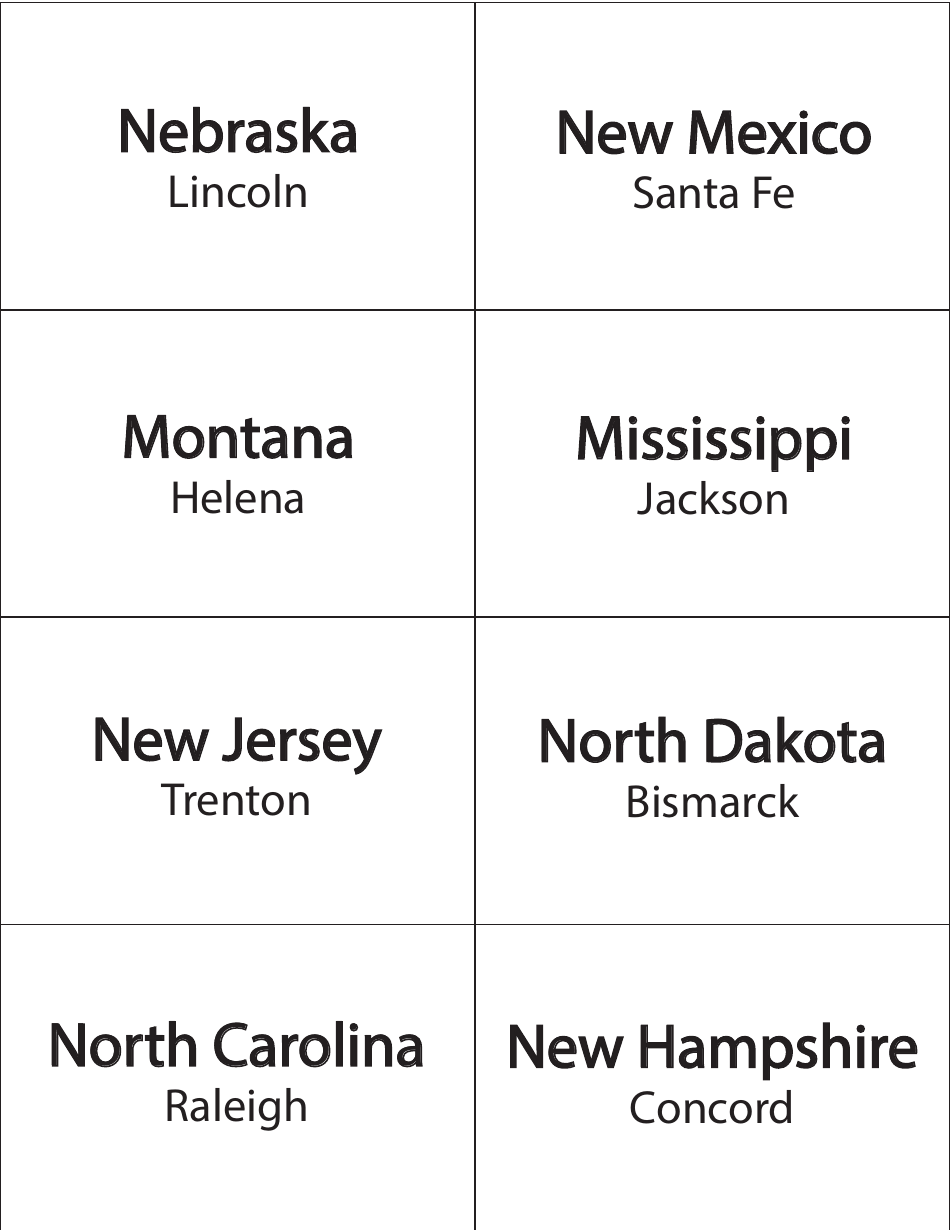 State Outline and Capitals Flashcards, Page 8
