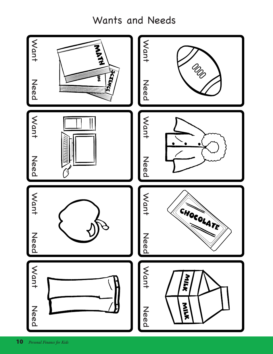 Money Counting Flashcards - Wants and Needs, Page 10