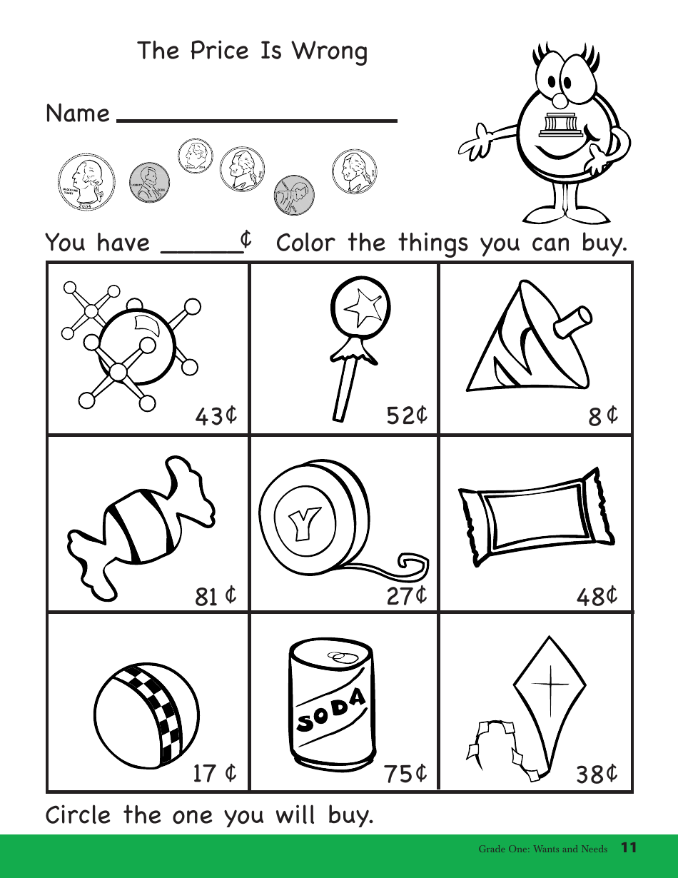 Money Counting Flashcards - Wants and Needs, Page 11