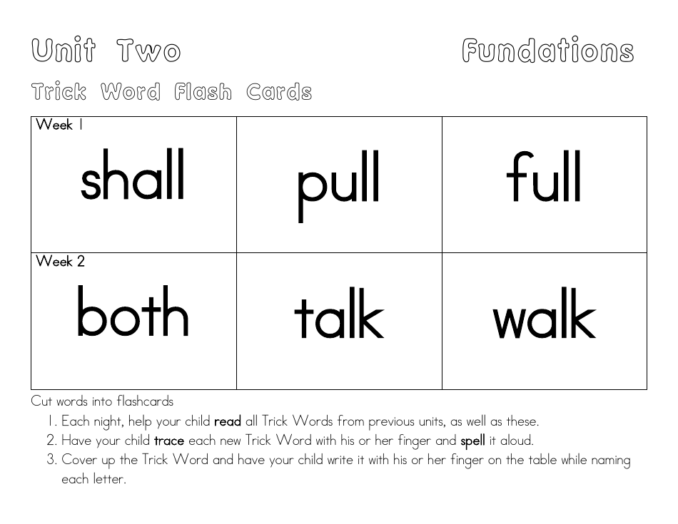 Trick Word Flash Cards, Page 1