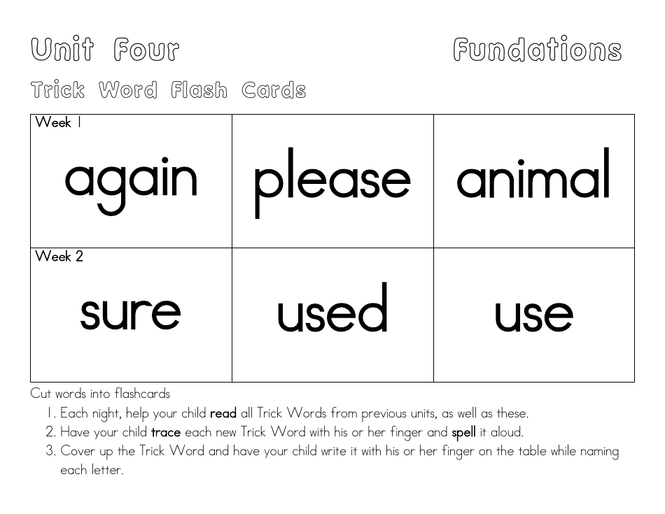 Trick Word Flash Cards, Page 3