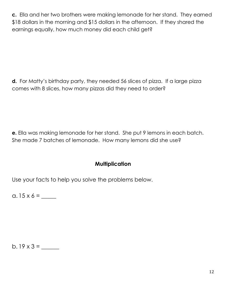 4th Grade Summer Math Work, Page 12