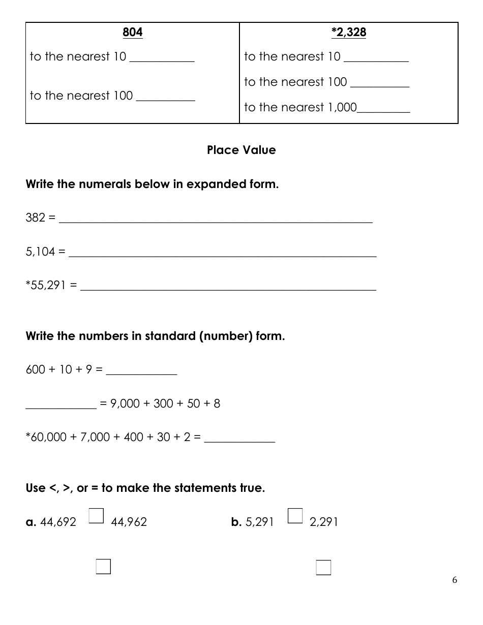 4th Grade Summer Math Work, Page 6