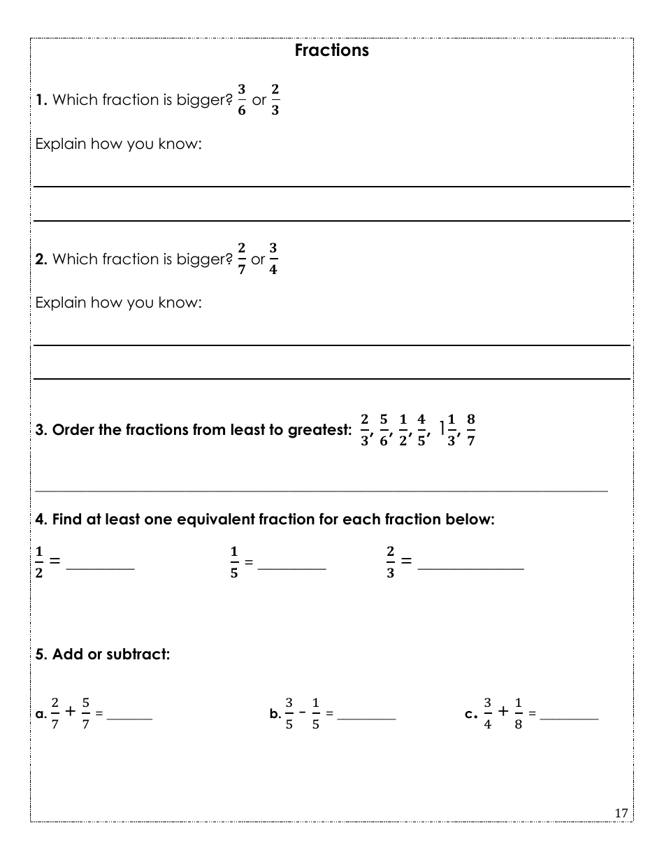 Rising Fifth Grade Math Summer Packet, Page 17