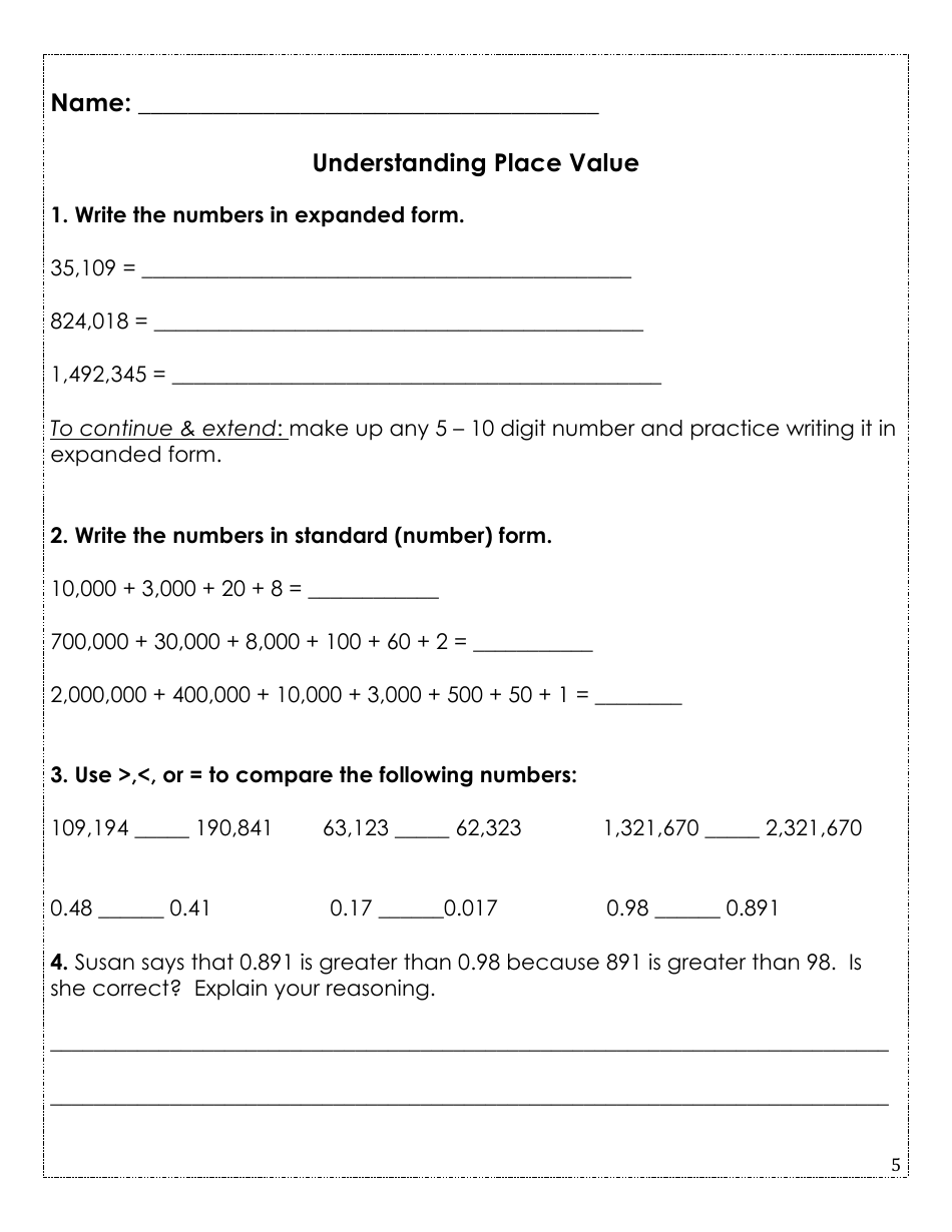 Rising Fifth Grade Math Summer Packet, Page 5
