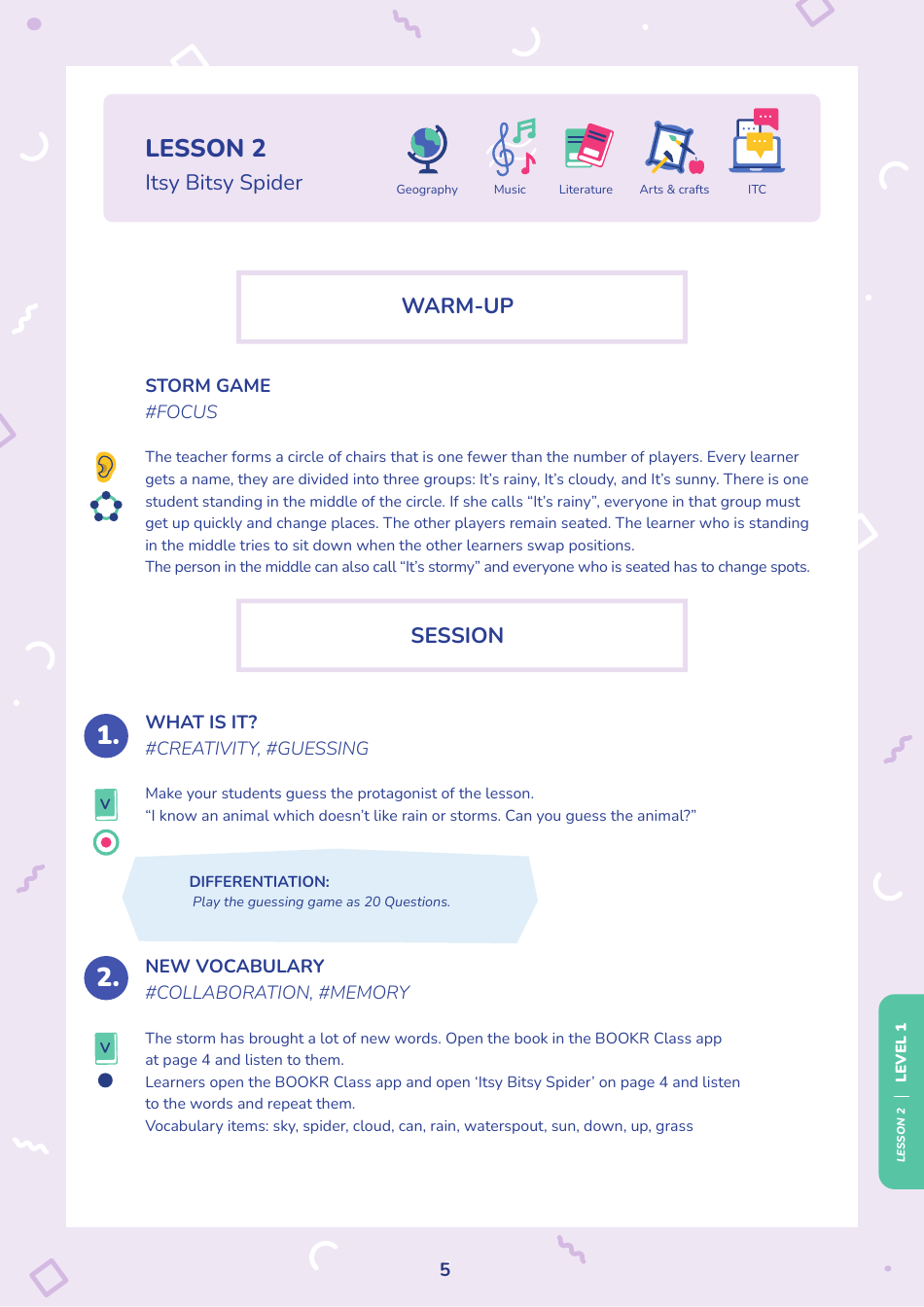 Nature, Time and Weather, Directions Lessons - Itsy Bitsy Spider, Page 5
