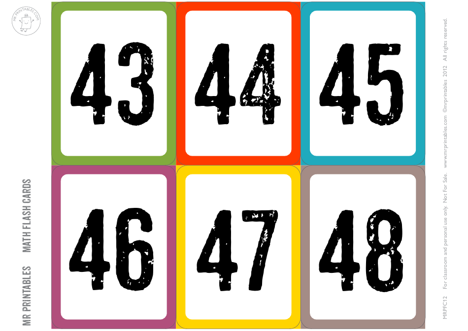 31-60 Math Flash Cards, Page 3