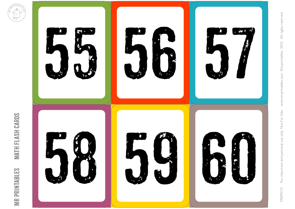 31-60 Math Flash Cards, Page 5