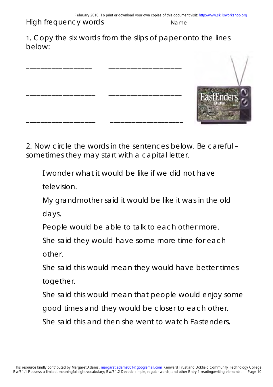 English High Frequency Words Worksheet and Flashcards, Page 10