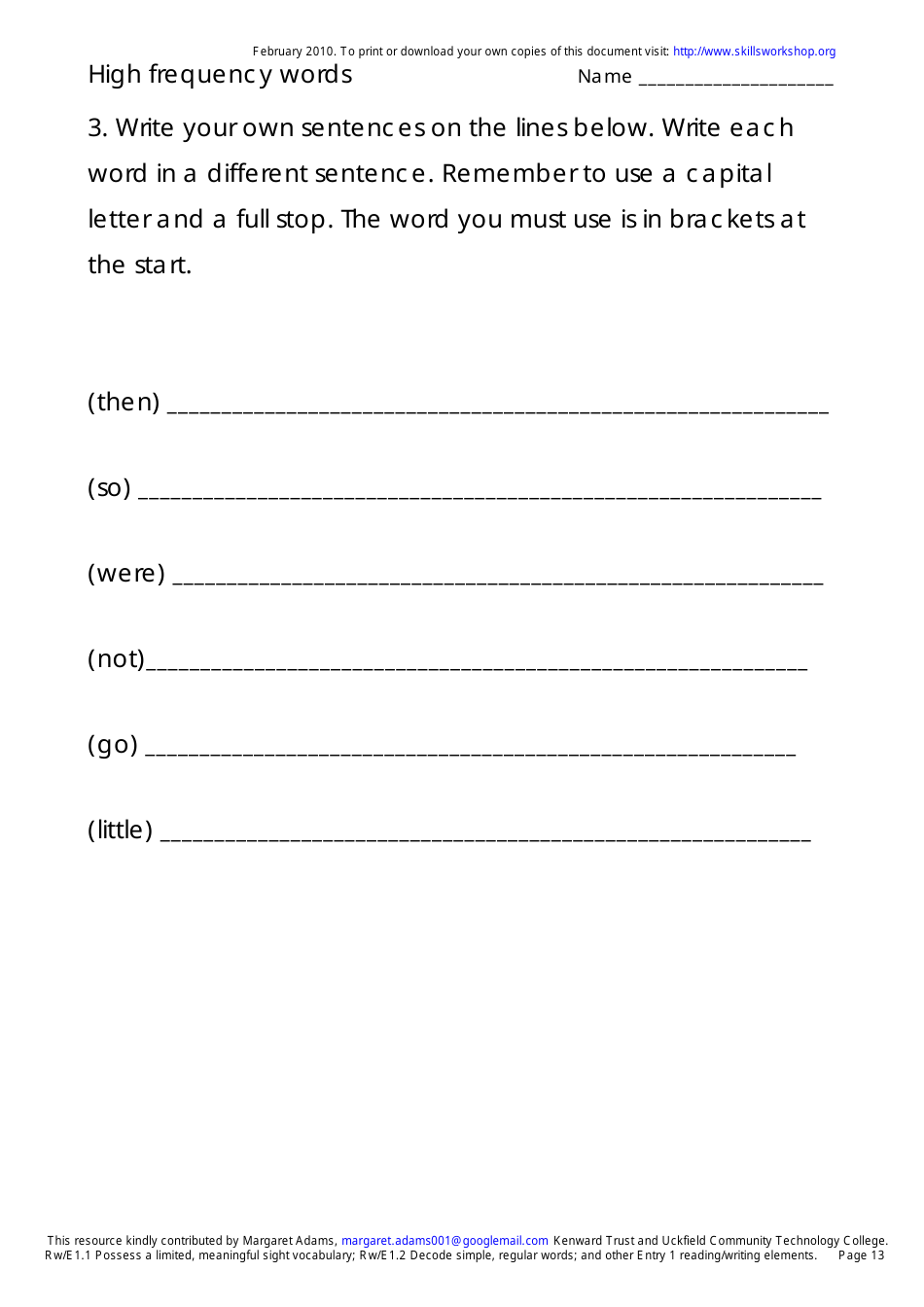 English High Frequency Words Worksheet and Flashcards, Page 13