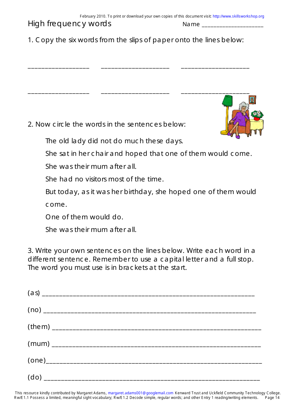 English High Frequency Words Worksheet and Flashcards, Page 14