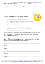 English High Frequency Words Worksheet and Flashcards, Page 16