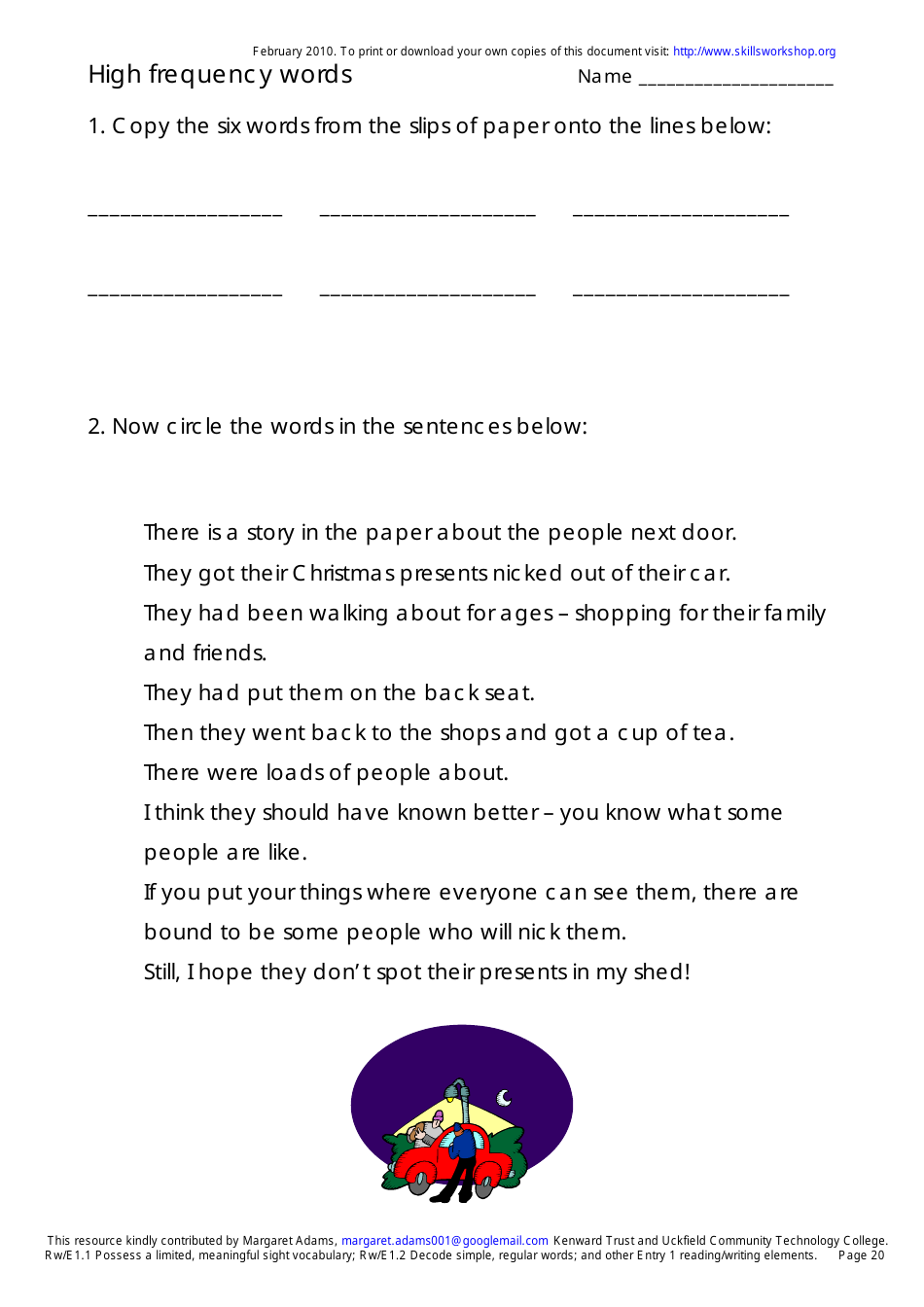 English High Frequency Words Worksheet and Flashcards, Page 20