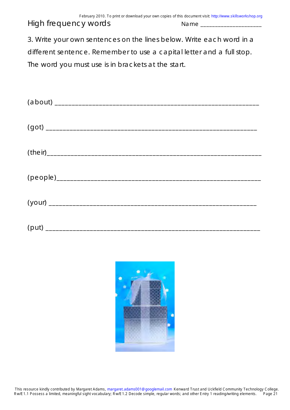 English High Frequency Words Worksheet and Flashcards, Page 21