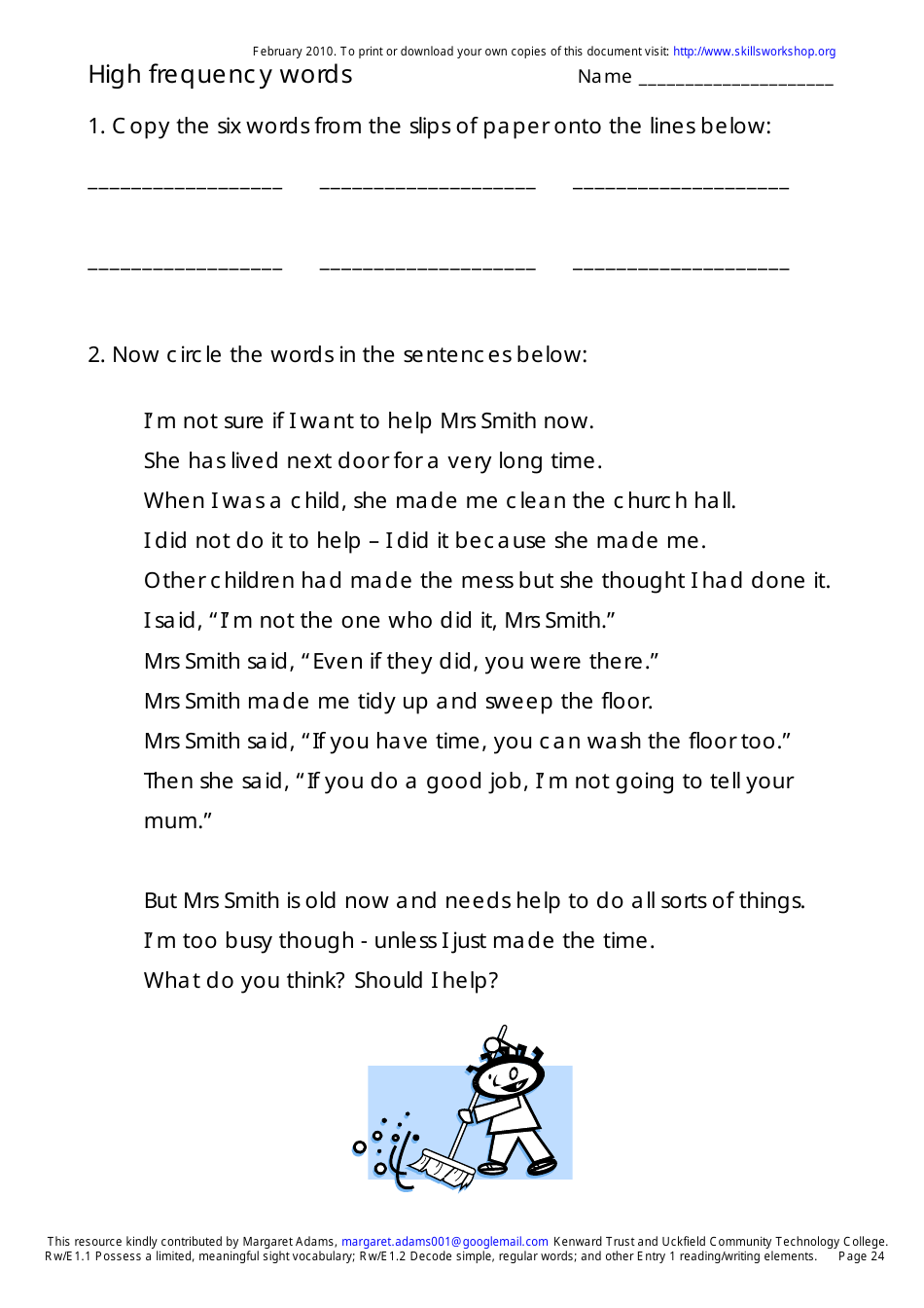 English High Frequency Words Worksheet and Flashcards, Page 24