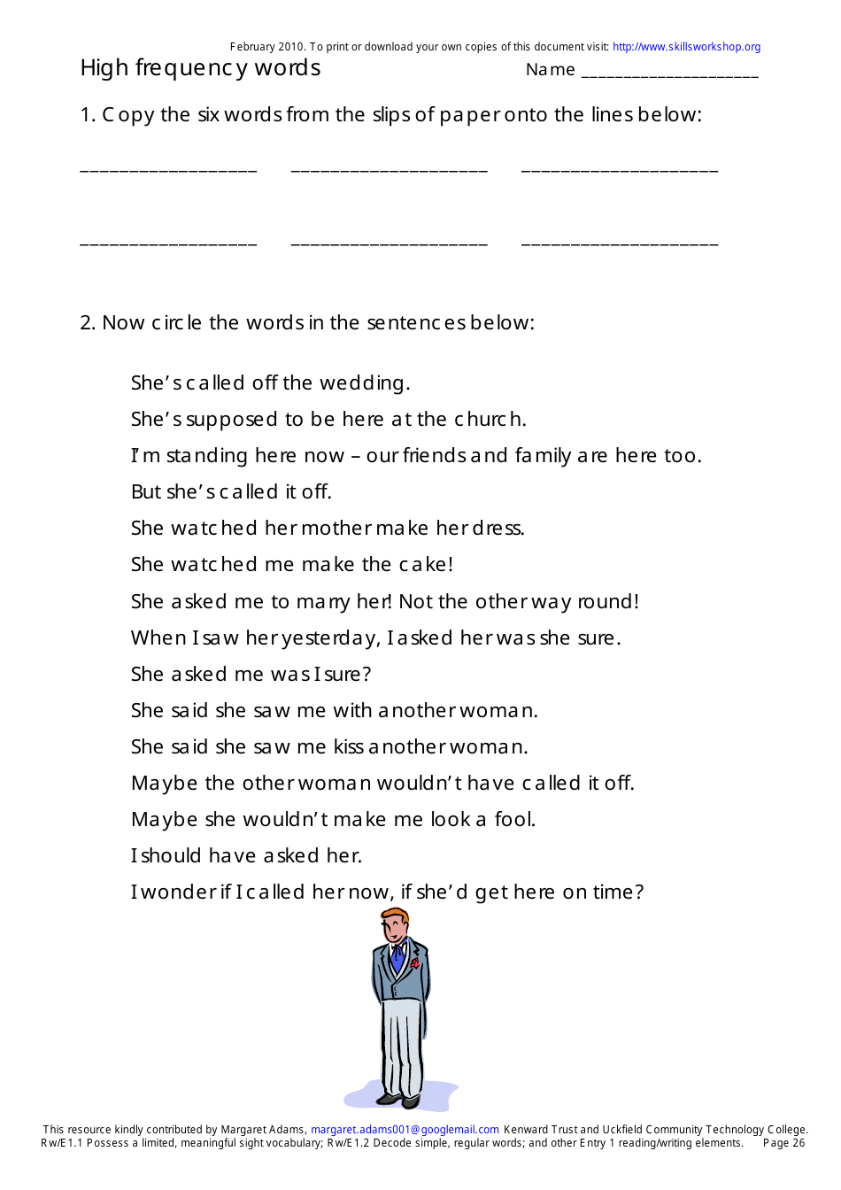 English High Frequency Words Worksheet and Flashcards, Page 26